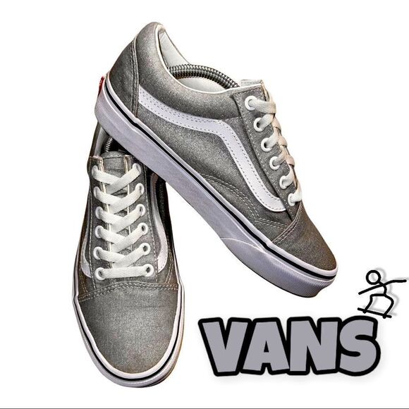 Vans Shoes - Authentic Vans Silver Glitter Old Skool Sneakers Women's Size 6.5
